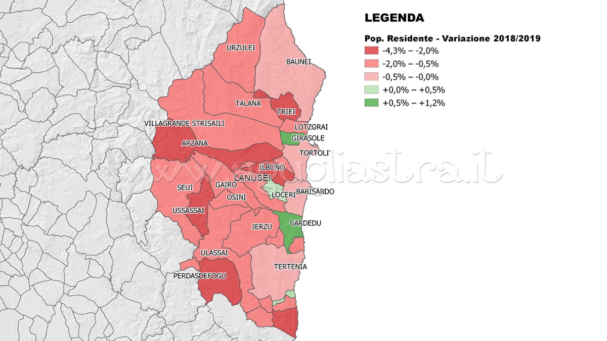 Popolazione residente in Ogliastra 2019